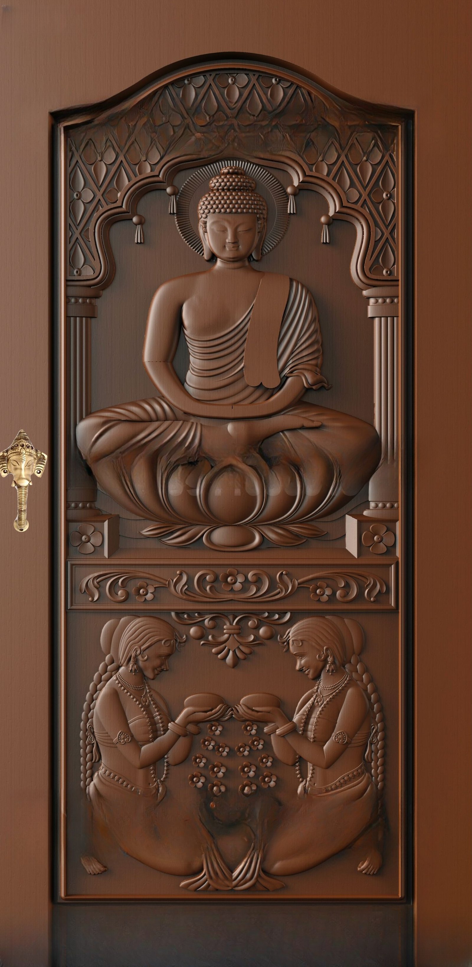 God Doors - GD-12 Buddha Meditation Relief Carved 3D Door Model